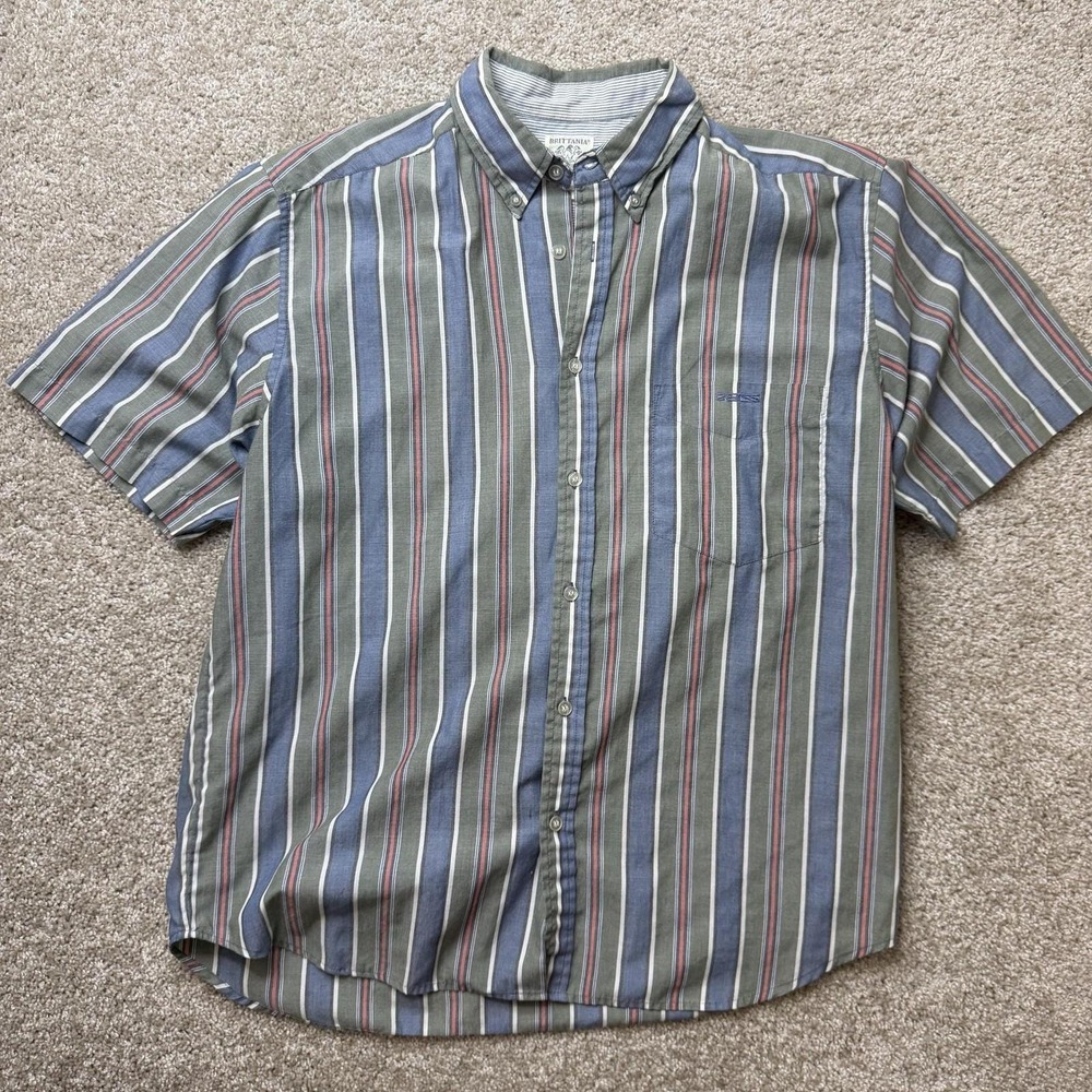 Vintage Brittania Shirt Mens Large Multicolor Striped Short Sleeve Button Up